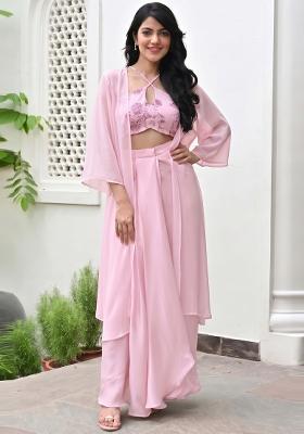 Pastel Pink Printed Georgette Fusion Set