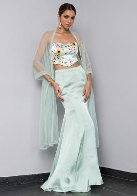 Mint Green Printed Satin Fusion Set