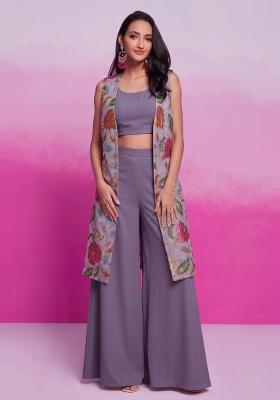 Dusty Purple Embroidered Organza Fusion Set