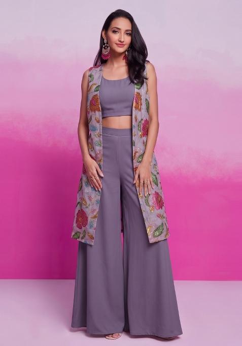 Dusty Purple Embroidered Organza Fusion Set