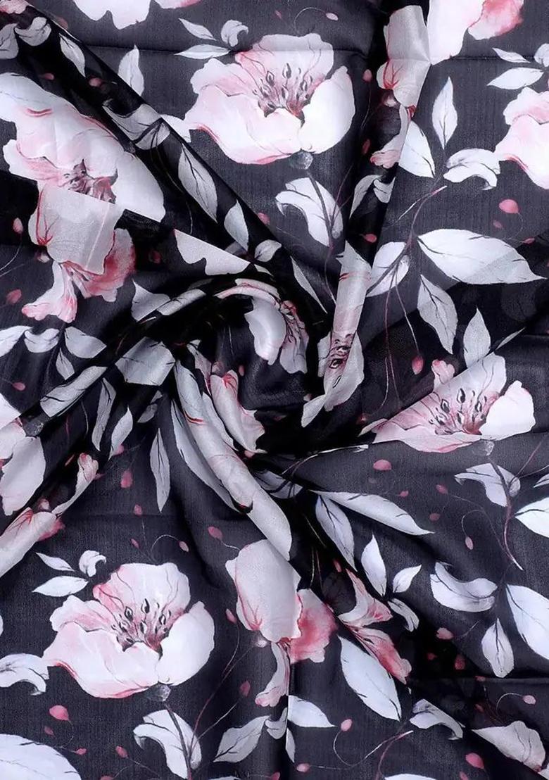 Black Printed Organza Fusion Set - Indya