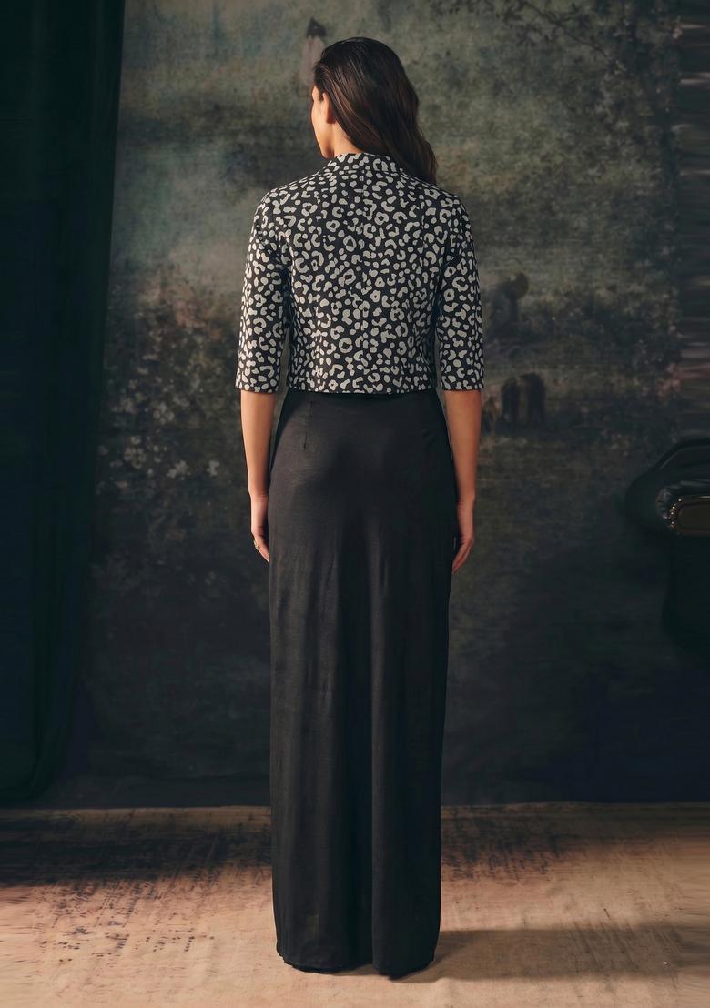 Black Printed Crepe Fusion Set - Indya