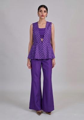 Purple Printed Silk Fusion Set