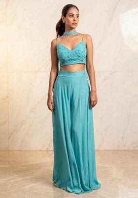 Sky Blue Embroidered Handwork Fusion Set