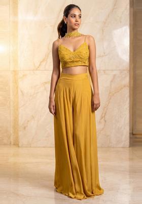 Mustard Embroidered Handwork Fusion Set