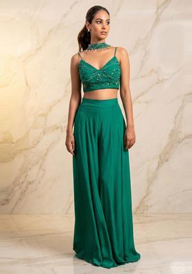 Emerald Green Embroidered Handwork Fusion Set