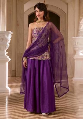 Royal Purple Jacquard Silk Sharara Set