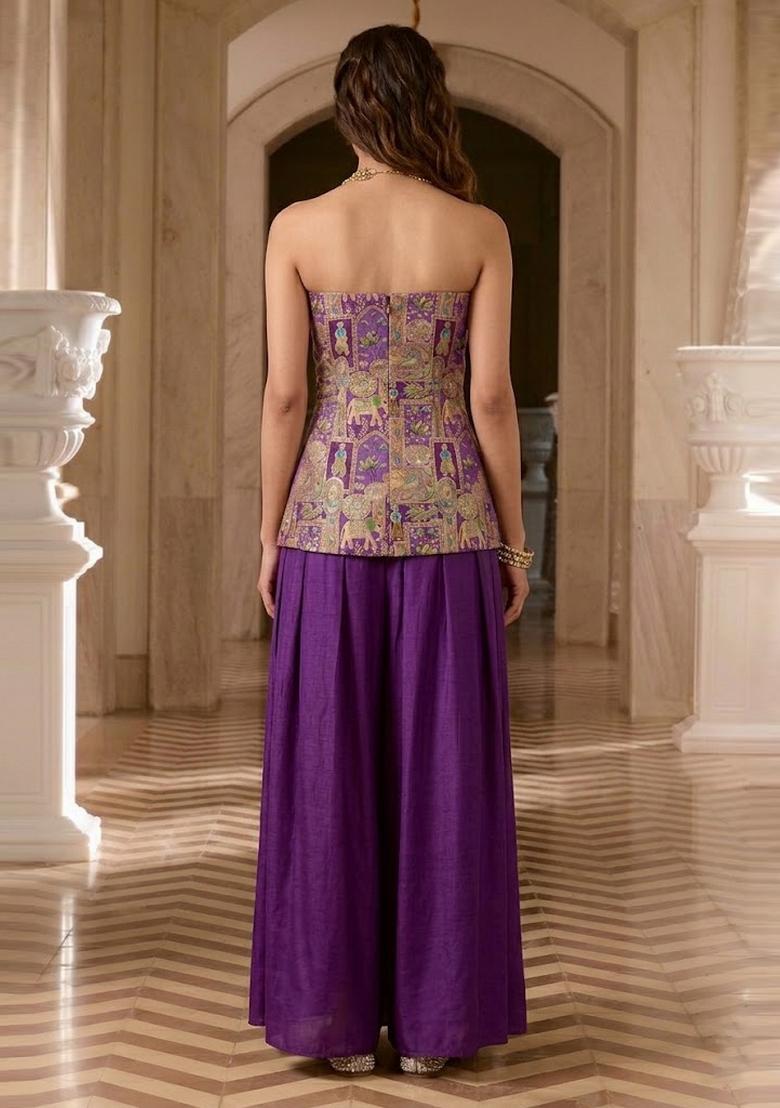 Royal Purple Jacquard Silk Sharara Set - Indya