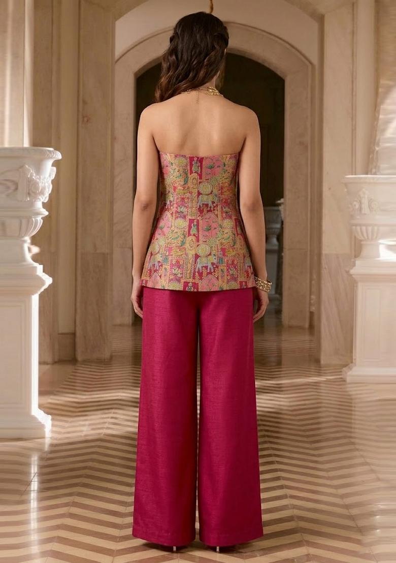 Magenta Jacquard Silk Sharara Set - Indya