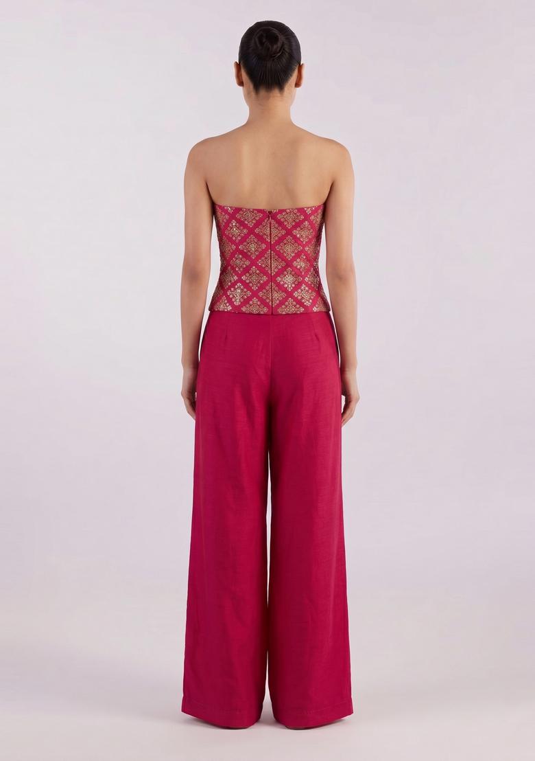 Pink Embroidered Crepe Fusion Set - Indya