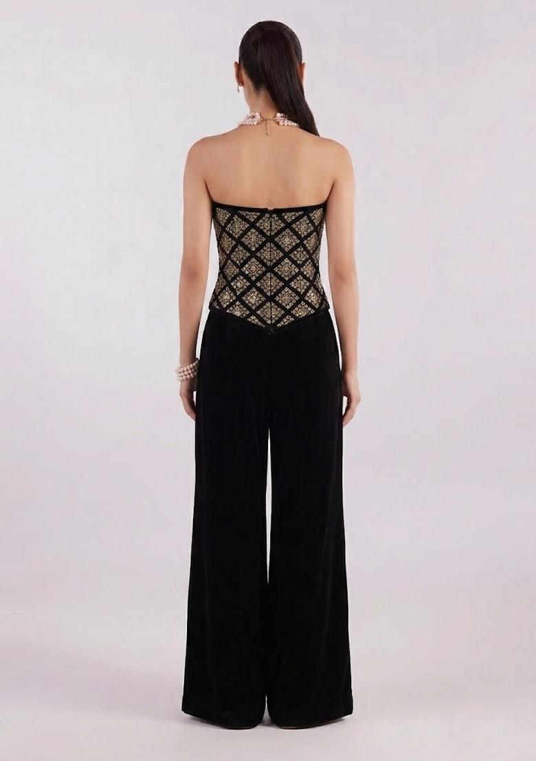 Black Embroidered Crepe Fusion Set - Indya