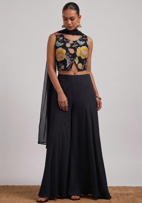 Black Printed Organza Fusion Set