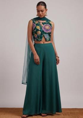 Emerald Green Printed Organza Fusion Set