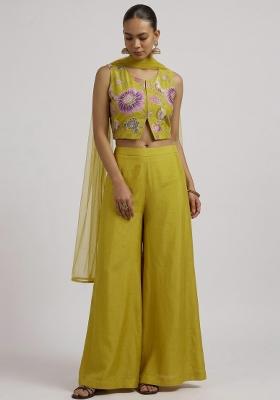 Lime Green Printed Organza Fusion Set