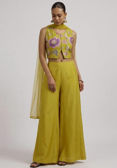 Mustard Printed Organza Fusion Set