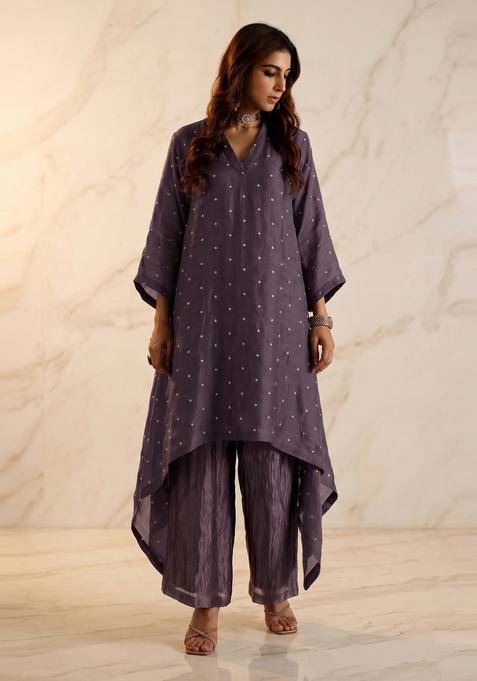 Mauve Embroidered Handwork Kurta Set