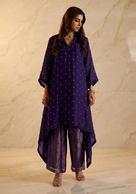 Deep Purple Embroidered Handwork Kurta Set