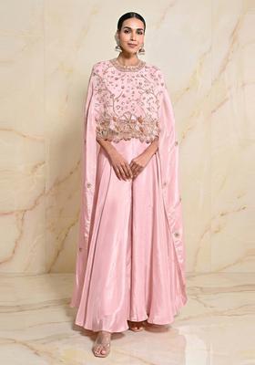 Pastel Pink Embroidered Handwork Fusion Set