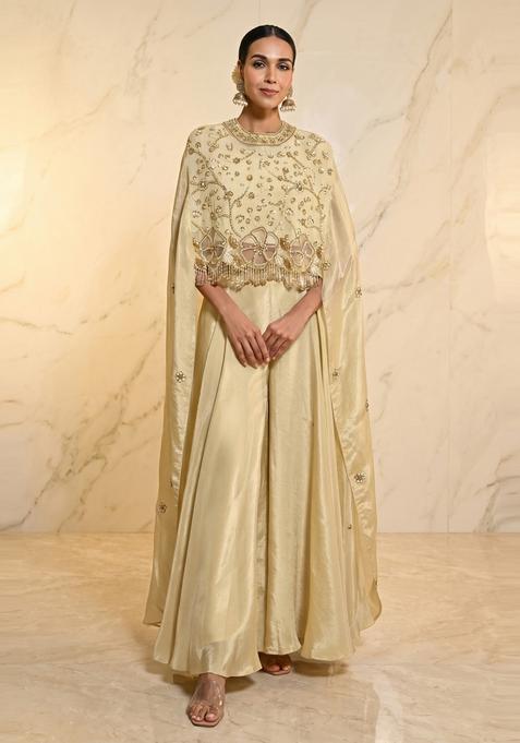 Champagne Gold Embroidered Handwork Fusion Set
