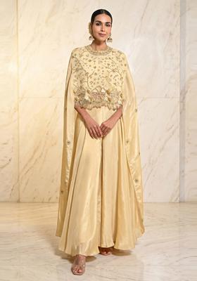 Champagne Beige Embroidered Handwork Fusion Set