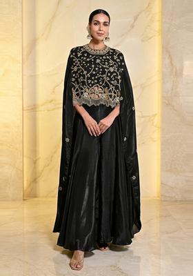 Jet Black Embroidered Handwork Fusion Set