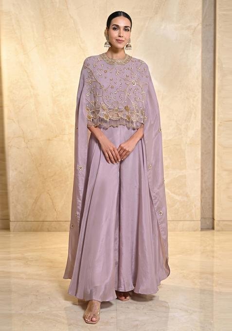 Lavender Embroidered Handwork Fusion Set
