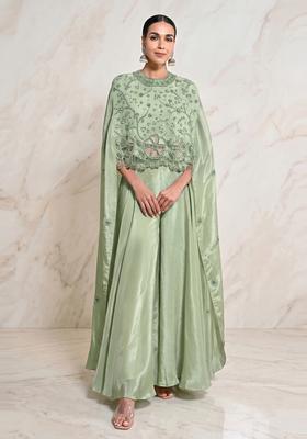 Sage Green Embroidered Handwork Fusion Set