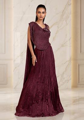 Deep Wine Embroidered Handwork Lehenga Set