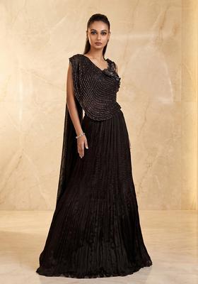 Jet Black Embroidered Handwork Lehenga Set