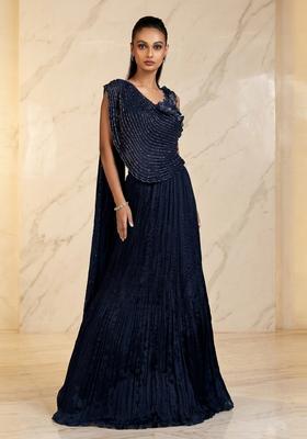 Navy Blue Embroidered Handwork Lehenga Set