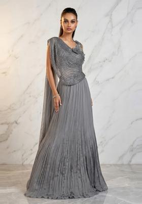 Slate Grey Embroidered Handwork Lehenga Set