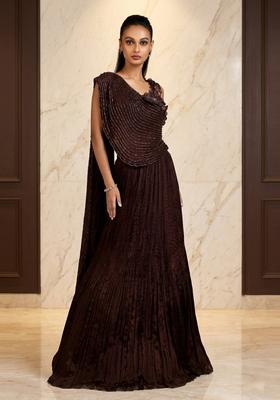 Coffee Brown Embroidered Handwork Lehenga Set
