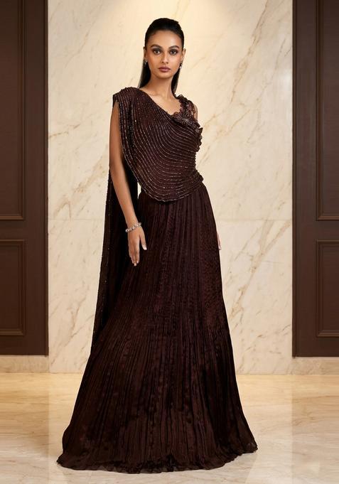 Coffee Brown Embroidered Handwork Lehenga Set