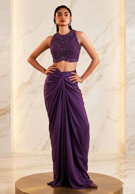 Deep Purple Embroidered Handwork Fusion Set