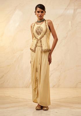 Cream Embroidered Handwork Fusion Set