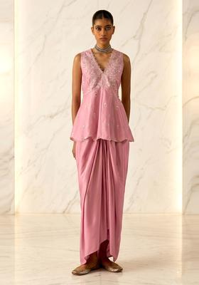 Pink Embroidered Handwork Fusion Set