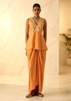 Orange Embroidered Handwork Fusion Set