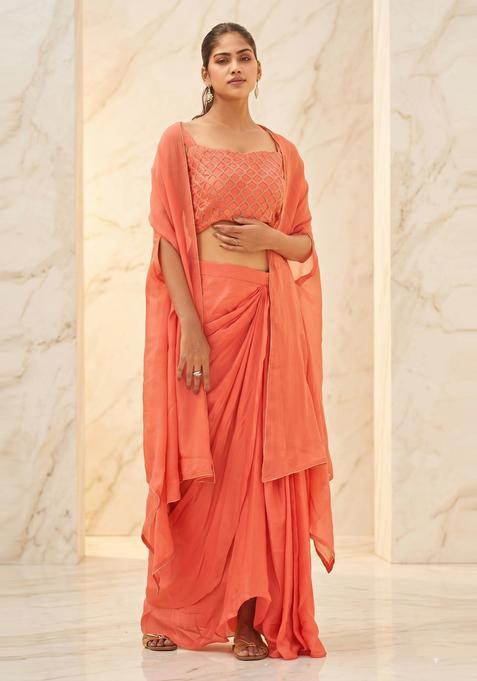 Coral Embroidered Handwork Fusion Set