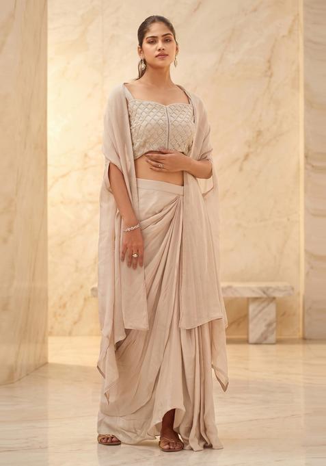 Beige Embroidered Handwork Fusion Set