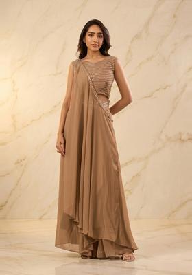 Beige Embroidered Handwork Fusion Set