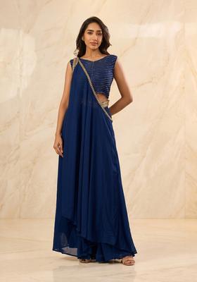 Navy Blue Embroidered Handwork Fusion Set