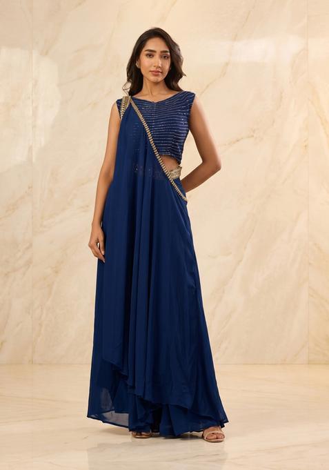 Navy Blue Embroidered Handwork Fusion Set