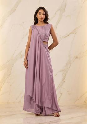 Dusty Purple Embroidered Handwork Fusion Set