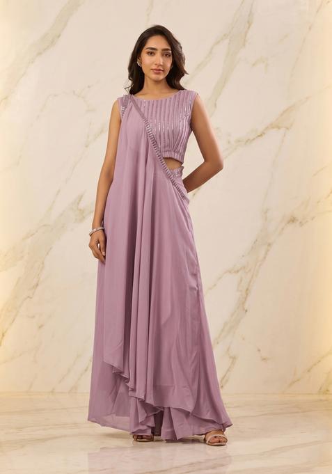 Dusty Purple Embroidered Handwork Fusion Set