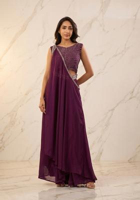Wine Embroidered Handwork Fusion Set