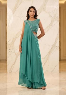Teal Embroidered Handwork Fusion Set