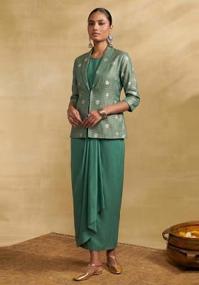 Bottle Green Jacquard Brocade Fusion Set