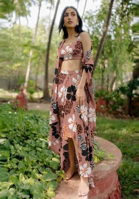 Pastel Pink Printed Crepe Fusion Set