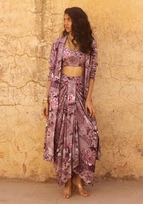 Dusty Purple Printed Crepe Fusion Set