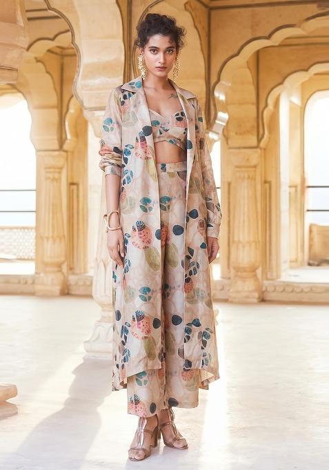 Cream Printed Organza Fusion Set